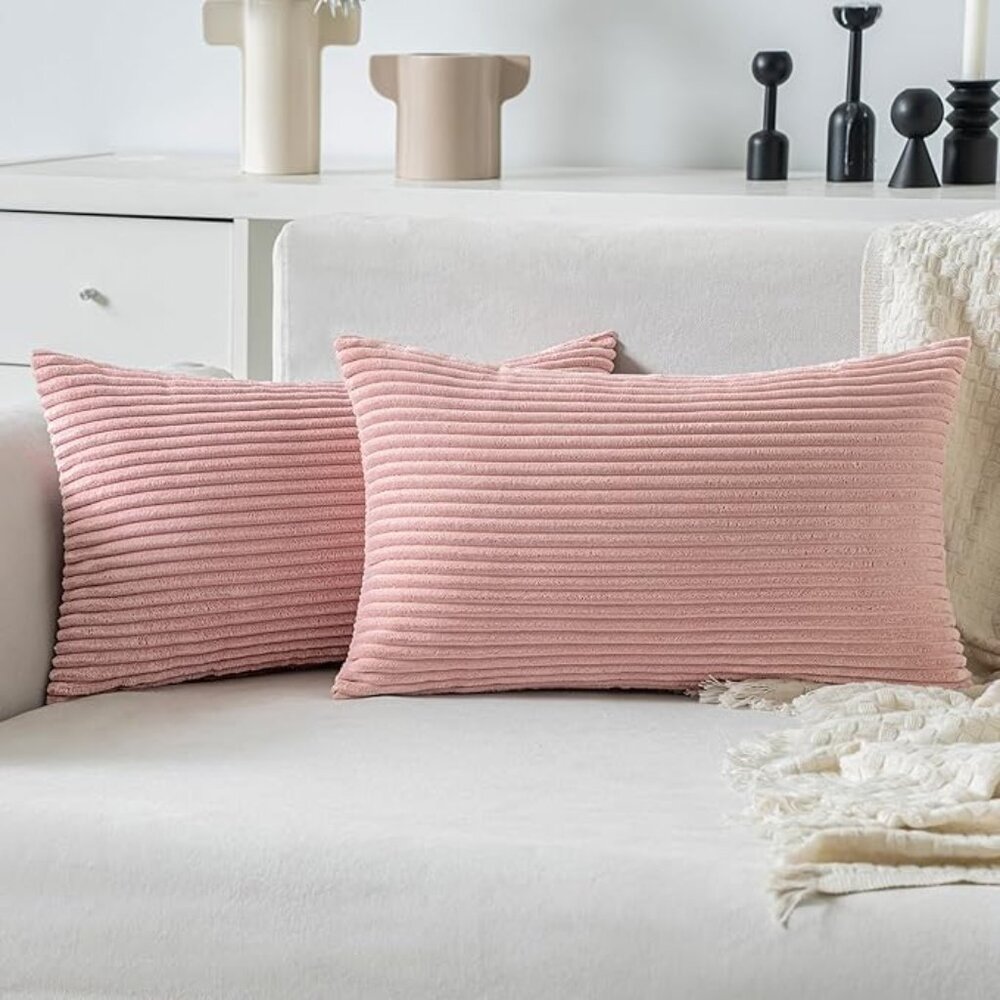 Woaboy 12 x 20 2pk lumbar striped pillow covers